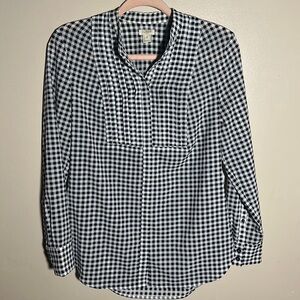 J Crew Black White Plaid Button‎ Down Career Top | XS